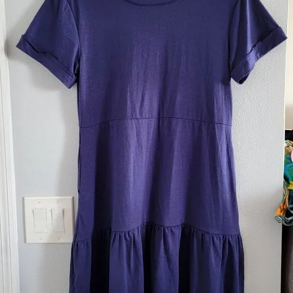NWT Blue Berryou Short Sleeve Pocket Ruffle Swing Casual Shift Dress Size Small - Picture 9 of 16